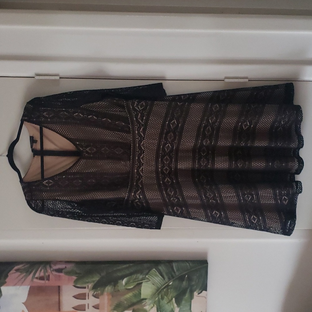 Lane Bryant black lace with tan lining & back zipper.
